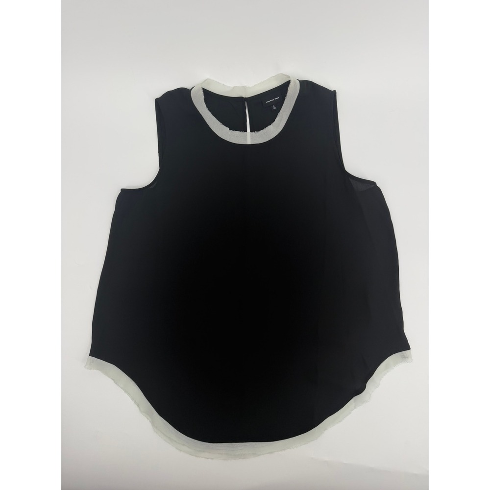 Who What Wear Blouse Sleeveless Raw Hem Modern Women Size Large Black White Trim